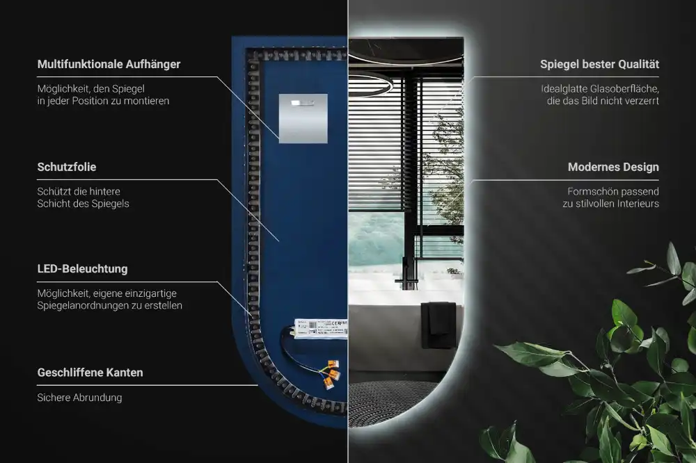 Bogenspiegel mit LED-hintergrundbeleuchtung