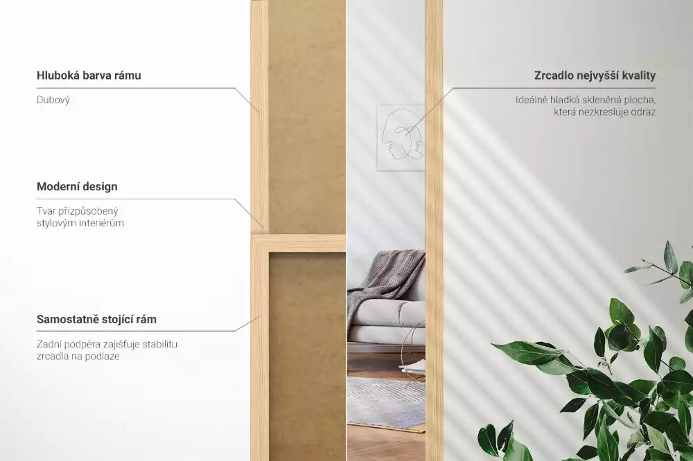 Ganzkörperspiegel mit eichenfarbenem Rahmen