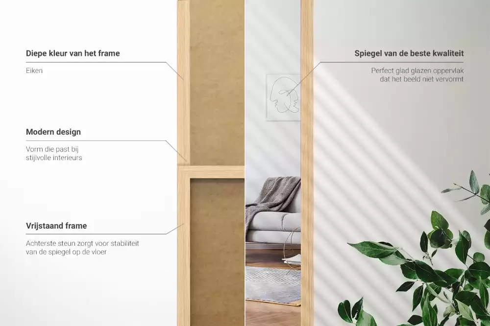 Ganzkörperspiegel mit eichenfarbenem Rahmen