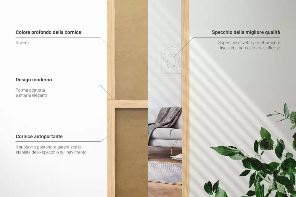 Ganzkörperspiegel mit eichenfarbenem Rahmen