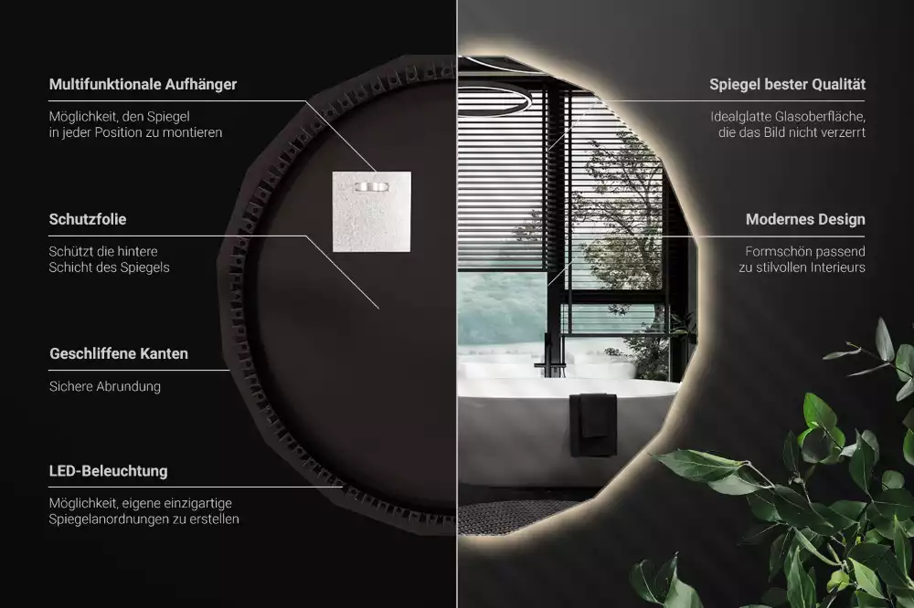 Polygonale Spiegel mit LED-Beleuchtung