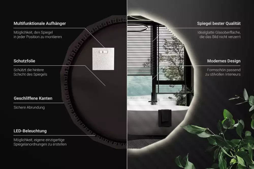 Polygonale Spiegel mit LED-Beleuchtung