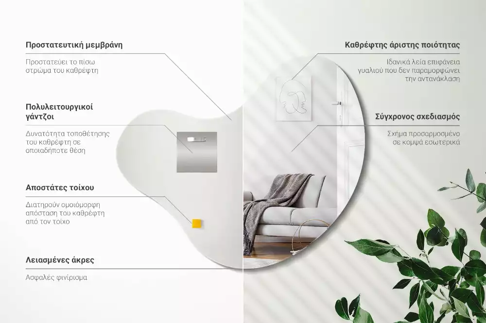 Spiegel organische form ohne rahmenaufhängung