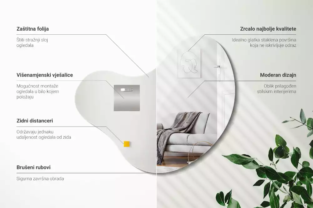 Spiegel organische form ohne rahmenaufhängung