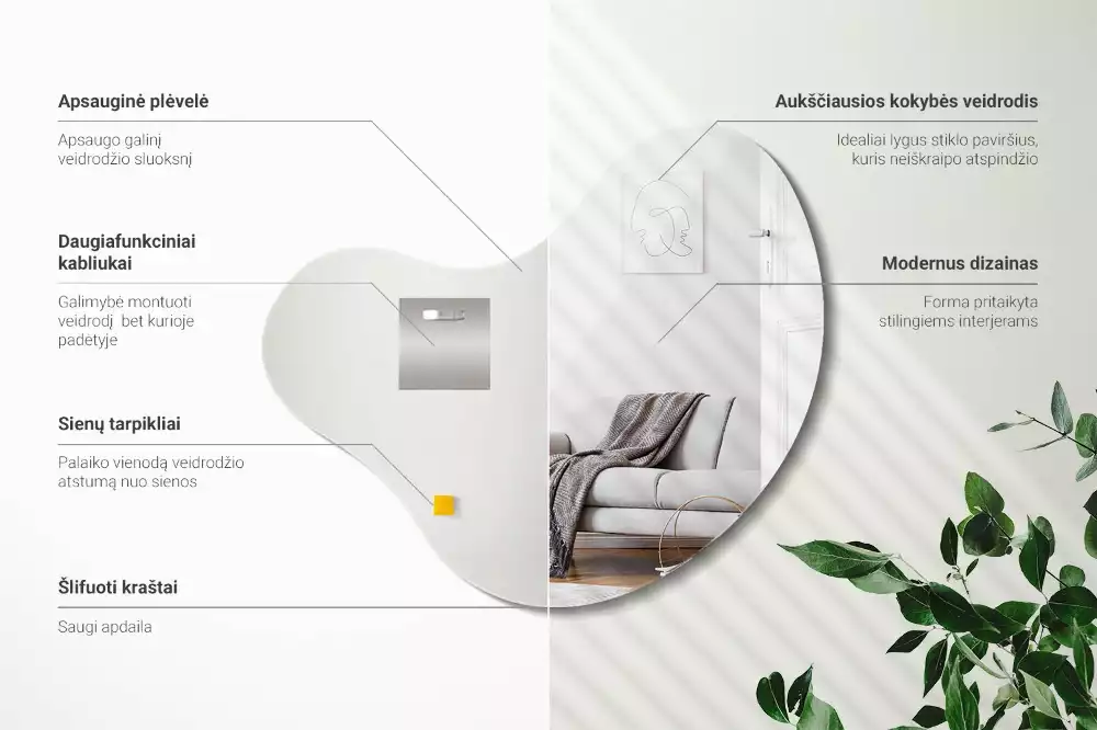 Spiegel organische form ohne rahmenaufhängung