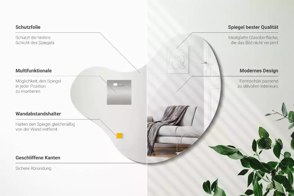 Spiegel organische form ohne rahmenaufhängung